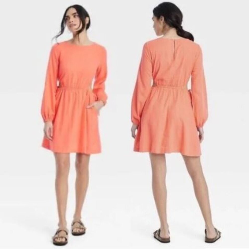 Universal Thread NWT Pink Linen Blend Side Cutout Long Sleeve Dress